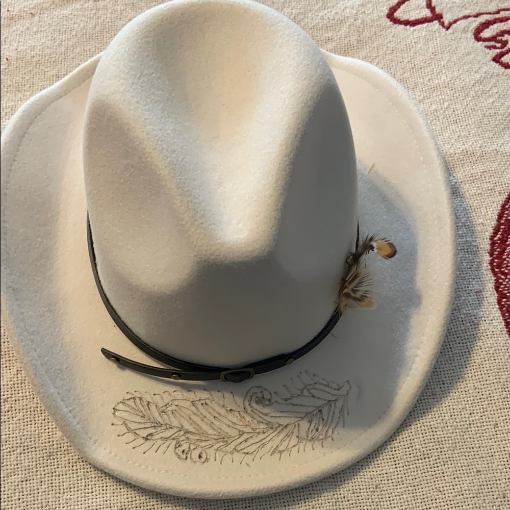 White Cowboy Hat with Feather Detail